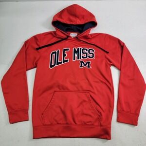 Majestic Section 101 Ole Miss Rebels Pullover Red Hoodie Adult Sz L‎ 42/44 EUC